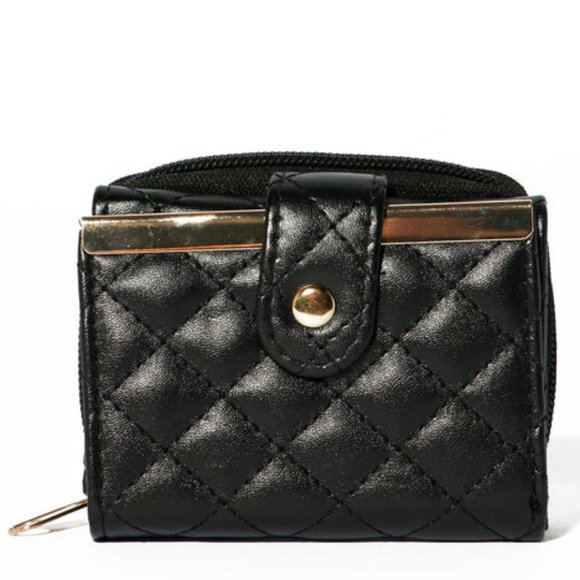 Handbags - Womens Quilted PU Leather Black Wallet